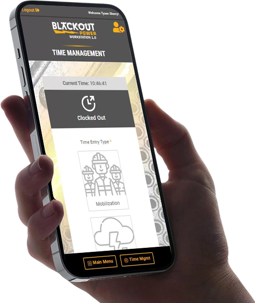 Blackout Power Workstation app in hand