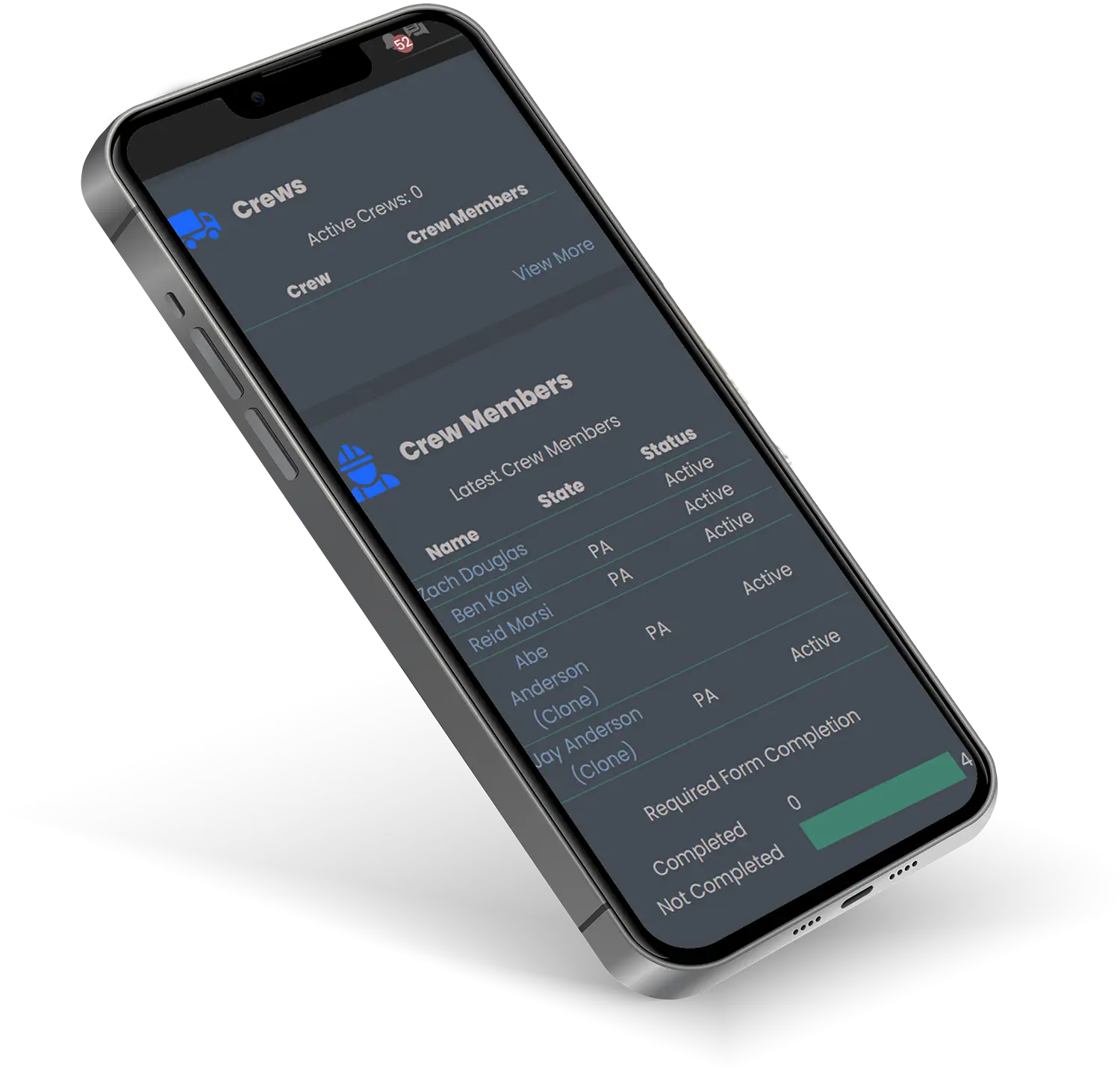 My Crew Builder App on a phone